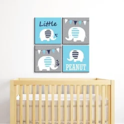 Big Dot Of Happiness Blue Baby Elephant - Kids Room, Nursery Decor And Home Decor - 11 X 11 Inches Nursery Wall Art - Set Of 4 Prints For Baby's Room