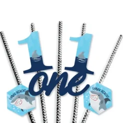 Big Dot Of Happiness 1st Birthday Shark Zone - Paper Straw Decor - Jawsome Shark First Birthday Party Striped Decorative Straws - Set Of 24 -Nursery Decor Store GUEST 07ca519b 41c2 4c9b b3e6 6cc32563d658