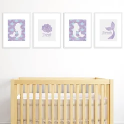 Nursery Decor Store 18 Big Dot Of Happiness Let's Be Mermaids - Unframed Purple & Teal Mermaid Tail Nursery Or Kids Room Linen Paper Wall Art Set Of 4 Artisms 8 X 10 Inches