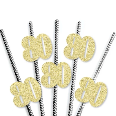 Big Dot Of Happiness Gold Glitter 80 Party Straws - No-Mess Real Gold Glitter Cut-Out Numbers & Decorative 80th Birthday Party Paper Straws - 24 Ct 2 Big Dot Of Happiness Gold Glitter 80 Party Straws - No-Mess Real Gold Glitter Cut-Out Numbers & Decorative 80th Birthday Party Paper Straws - 24 Ct - Image 2