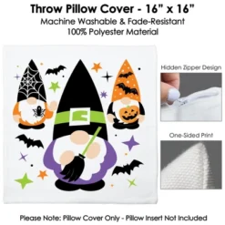 Big Dot Of Happiness Halloween Gnomes - Spooky Fall Party Home Decorative Canvas Cushion Case - Throw Pillow Cover - 16 X 16 Inches -Nursery Decor Store GUEST 0a15ef20 ca84 4847 9c21 766099508051