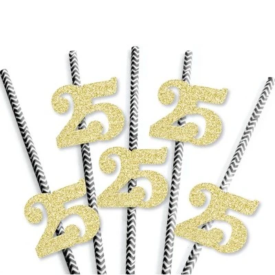 Big Dot Of Happiness Gold Glitter 25 Party Straws - No-Mess Real Gold Glitter Cut-Out Numbers & Decorative 25th Birthday Party Paper Straws - 24 Ct 2 Big Dot Of Happiness Gold Glitter 25 Party Straws - No-Mess Real Gold Glitter Cut-Out Numbers & Decorative 25th Birthday Party Paper Straws - 24 Ct - Image 2