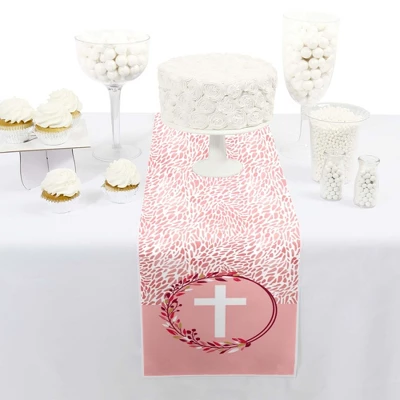 Big Dot Of Happiness Pink Elegant Cross - Petite Girl Religious Party Paper Table Runner - 12 X 60 Inches 1 Big Dot Of Happiness Pink Elegant Cross - Petite Girl Religious Party Paper Table Runner - 12 X 60 Inches