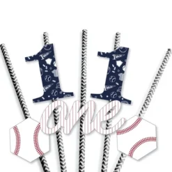 Big Dot Of Happiness 1st Birthday Batter Up - Baseball - Paper Straw Decor - First Birthday Party Striped Decorative Straws - Set Of 24 -Nursery Decor Store GUEST 1291a602 88df 45d6 95a7 6e53d103d3fc