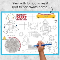 Big Dot Of Happiness Gear Up Robots - Paper Birthday Party Coloring Sheets - Activity Placemats - Set Of 16