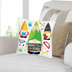 Big Dot Of Happiness School Gnomes - Teacher And Classroom Home Decorative Canvas Cushion Case - Throw Pillow Cover - 16 X 16 Inches