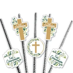 Big Dot Of Happiness First Communion Elegant Cross - Paper Straw Decor - Religious Party Striped Decorative Straws - Set Of 24 -Nursery Decor Store GUEST 209de140 961e 456e 843b 86389b91ba76