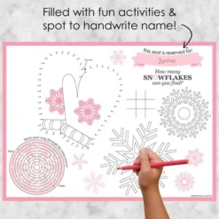 Big Dot Of Happiness Pink Winter Wonderland - Paper Holiday Snowflake Birthday Party And Baby Shower Coloring Sheets - Activity Placemats - Set Of 16
