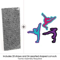 Big Dot Of Happiness Tumble, Flip & Twirl - Gymnastics - Paper Straw Decor - Birthday Party Or Gymnast Party Striped Decorative Straws - Set Of 24