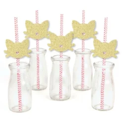 Big Dot Of Happiness Gold Glitter Cat Party Straws - No-Mess Real Glitter Cut-Outs & Decorative Baby Shower Or Birthday Party Paper Straws - Set Of 24