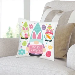 Big Dot Of Happiness Easter Gnomes - Spring Bunny Party Home Decorative Canvas Cushion Case - Throw Pillow Cover - 16 X 16 Inches
