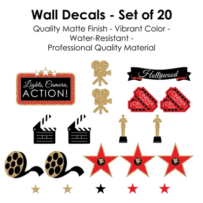 Big Dot Of Happiness Red Carpet Hollywood - Peel And Stick Movie Theater Decor Vinyl Wall Art Stickers - Wall Decals - Set Of 20 5 Big Dot Of Happiness Red Carpet Hollywood - Peel And Stick Movie Theater Decor Vinyl Wall Art Stickers - Wall Decals - Set Of 20 - Image 5