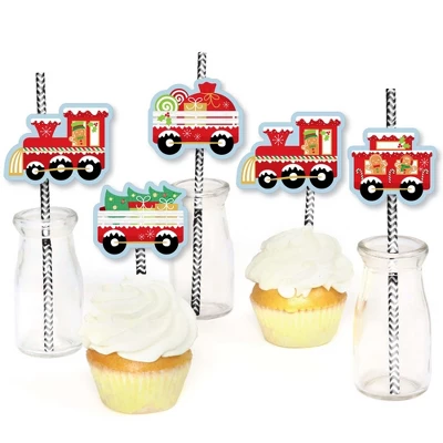 Big Dot Of Happiness Christmas Train - Paper Straw Decor - Holiday Party Striped Decorative Straws - Set Of 24 3 Big Dot Of Happiness Christmas Train - Paper Straw Decor - Holiday Party Striped Decorative Straws - Set Of 24 - Image 3