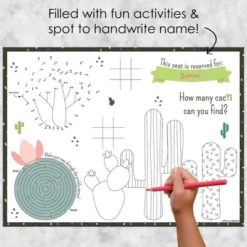 Big Dot Of Happiness Prickly Cactus Party - Paper Fiesta Birthday Party Coloring Sheets - Activity Placemats - Set Of 16