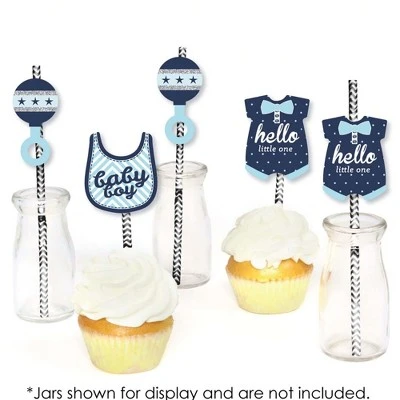Big Dot Of Happiness Hello Little One - Blue And Silver Paper Straw Decor - Boy Baby Shower Striped Decorative Straws - Set Of 24 3 Big Dot Of Happiness Hello Little One - Blue And Silver Paper Straw Decor - Boy Baby Shower Striped Decorative Straws - Set Of 24 - Image 3