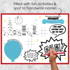 Big Dot Of Happiness Bam Superhero - Paper Birthday Party Coloring Sheets - Activity Placemats - Set Of 16