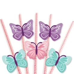 Big Dot Of Happiness Beautiful Butterfly - Paper Straw Decor - Floral Baby Shower Or Birthday Party Striped Decorative Straws - Set Of 24 -Nursery Decor Store GUEST 3aeab1c8 e682 40a6 b396 881e14685402