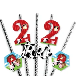 Big Dot Of Happiness 2nd Birthday Farm Animals - Paper Straw Decor - Barnyard Second Birthday Party Striped Decorative Straws - Set Of 24 -Nursery Decor Store GUEST 3ec56a74 10ab 41f3 b3b7 4b4c49d69540