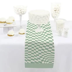 Big Dot Of Happiness Sage Green Checkered Party - Petite Paper Table Runner - 12 X 60 Inches