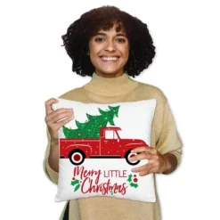 Big Dot Of Happiness Merry Little Christmas Tree - Red Truck Christmas Party Home Decorative Canvas Cushion Case - Throw Pillow Cover - 16 X 16 Inches -Nursery Decor Store GUEST 462e0b0f 8147 4379 b543 eb566a0f5cf6