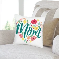 Big Dot Of Happiness Colorful Floral Happy Mother's Day - We Love Mom Party Home Decorative Canvas Cushion Case - Throw Pillow Cover - 16 X 16 Inches