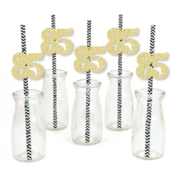 Big Dot Of Happiness Gold Glitter 85 Party Straws - No-Mess Real Gold Glitter Cut-Out Numbers & Decorative 85th Birthday Party Paper Straws - 24 Ct