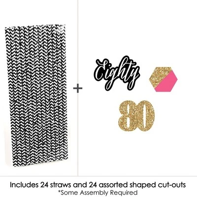 Big Dot Of Happiness Chic 80th Birthday - Pink, Black And Gold - Paper Straw Decor - Birthday Party Striped Decorative Straws - Set Of 24 2 Big Dot Of Happiness Chic 80th Birthday - Pink, Black And Gold - Paper Straw Decor - Birthday Party Striped Decorative Straws - Set Of 24 - Image 2