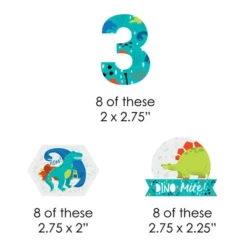 Big Dot Of Happiness 3rd Birthday Roar Dinosaur - Paper Straw Decor - Three Rex Dino Third Birthday Party Striped Decorative Straws - Set Of 24