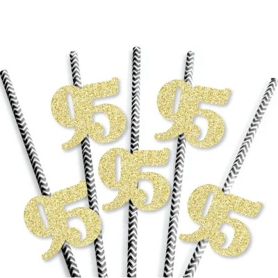 Big Dot Of Happiness Gold Glitter 95 Party Straws - No-Mess Real Gold Glitter Cut-Out Numbers & Decorative 95th Birthday Party Paper Straws - 24 Ct 2 Big Dot Of Happiness Gold Glitter 95 Party Straws - No-Mess Real Gold Glitter Cut-Out Numbers & Decorative 95th Birthday Party Paper Straws - 24 Ct - Image 2