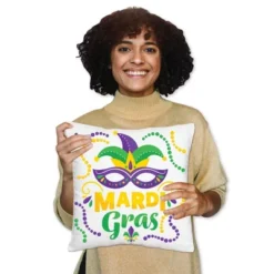 Big Dot Of Happiness Colorful Mardi Gras Mask - Masquerade Party Home Decorative Canvas Cushion Case - Throw Pillow Cover - 16 X 16 Inches -Nursery Decor Store GUEST 5922c8a6 7f12 4695 bb6c 2666f2e4bcc6
