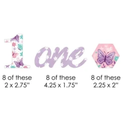 Big Dot Of Happiness 1st Birthday Beautiful Butterfly - Paper Straw Decor - Floral First Birthday Party Striped Decorative Straws - Set Of 24