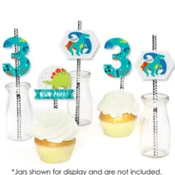 Big Dot Of Happiness 3rd Birthday Roar Dinosaur - Paper Straw Decor - Three Rex Dino Third Birthday Party Striped Decorative Straws - Set Of 24 -Nursery Decor Store GUEST 60a1b778 53f4 4819 8352 0471adf127b6