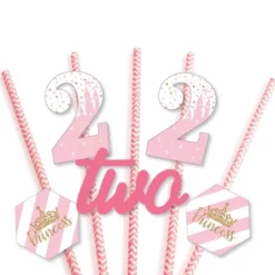 Big Dot Of Happiness 2nd Birthday Little Princess Crown - Paper Straw Decor - Pink & Gold Second Birthday Party Striped Decorative Straws - Set Of 24 -Nursery Decor Store GUEST 658da637 fbdb 47f4 921c cdb57d0f57e7