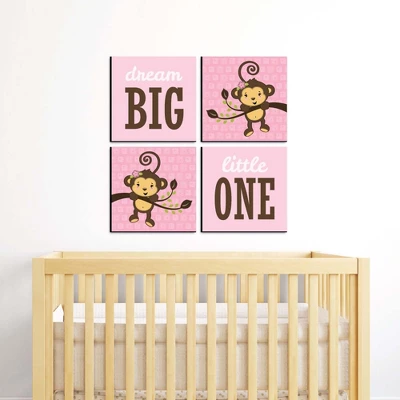 Big Dot Of Happiness Pink Monkey Girl - Kids Room, Nursery Decor And Home Decor - 11 X 11 Inches Nursery Wall Art - Set Of 4 Prints For Baby's Room 1 Big Dot Of Happiness Pink Monkey Girl - Kids Room, Nursery Decor And Home Decor - 11 X 11 Inches Nursery Wall Art - Set Of 4 Prints For Baby's Room