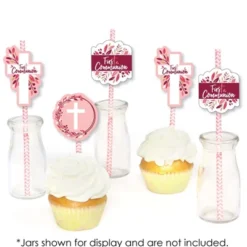 Big Dot Of Happiness First Communion Pink Elegant Cross - Paper Straw Decor - Girl Religious Party Striped Decorative Straws - Set Of 24 -Nursery Decor Store GUEST 69d487c1 cd52 4889 833e 4c2dd781384d