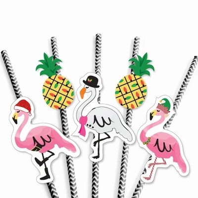 Big Dot Of Happiness Flamingle Bells - Paper Straw Decor - Tropical Flamingo Christmas Party Striped Decorative Straws - Set Of 24 4 Big Dot Of Happiness Flamingle Bells - Paper Straw Decor - Tropical Flamingo Christmas Party Striped Decorative Straws - Set Of 24 - Image 4