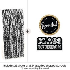 Big Dot Of Happiness Reunited - Paper Straw Decor - School Class Reunion Party Striped Decorative Straws - Set Of 24