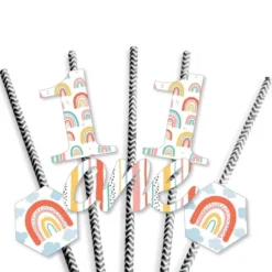 Big Dot Of Happiness 1st Birthday Hello Rainbow - Paper Straw Decor - Boho First Birthday Party Striped Decorative Straws - Set Of 24 -Nursery Decor Store GUEST 70bf89e0 9bfc 435f b851 c9e1bc096756