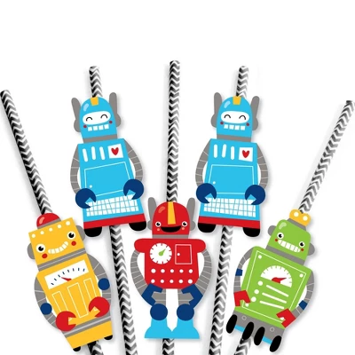 Big Dot Of Happiness Gear Up Robots - Paper Straw Decor - Birthday Party Or Baby Shower Striped Decorative Straws - Set Of 24 4 Big Dot Of Happiness Gear Up Robots - Paper Straw Decor - Birthday Party Or Baby Shower Striped Decorative Straws - Set Of 24 - Image 4