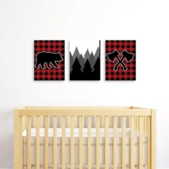 Big Dot Of Happiness Lumberjack - Channel The Flannel - Buffalo Plaid Nursery Wall Art, Kids Room & Cabin Decor - 7.5 X 10 Inches - Set Of 3 Prints