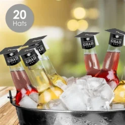 Big Dot Of Happiness Graduation Cheers - DIY Grad Cap Graduation Party Bottle Topper Decorations - Set Of 20