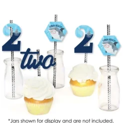 Big Dot Of Happiness 2nd Birthday Shark Zone - Paper Straw Decor - Jawsome Shark Second Birthday Party Striped Decorative Straws - Set Of 24 -Nursery Decor Store GUEST 79c7fc6f d9b2 443a 98d7 71677a12d681