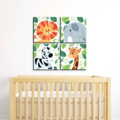 Big Dot Of Happiness Jungle Party Animals - Safari Animal Kids Room, Nursery & Home Decor - 11 X 11 Inches Wall Art - Set Of 4 Prints For Baby's Room
