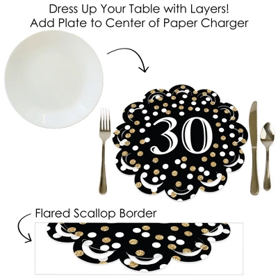 Big Dot Of Happiness Adult 30th Birthday - Gold - Birthday Party Round Table Decorations - Paper Chargers - Place Setting For 12 6 Big Dot Of Happiness Adult 30th Birthday - Gold - Birthday Party Round Table Decorations - Paper Chargers - Place Setting For 12 - Image 6