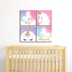 Big Dot Of Happiness Rainbow Unicorn - Kids Room, Nursery Decor And Home Decor - 11 X 11 Inches Nursery Wall Art - Set Of 4 Prints For Baby's Room