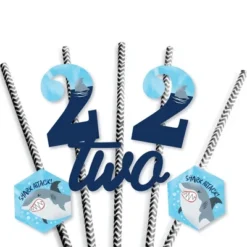 Big Dot Of Happiness 2nd Birthday Shark Zone - Paper Straw Decor - Jawsome Shark Second Birthday Party Striped Decorative Straws - Set Of 24 -Nursery Decor Store GUEST 7cd21437 68eb 46cc 9ebc 6dc85141c904