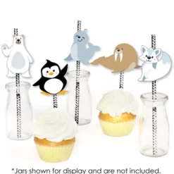 Big Dot Of Happiness Arctic Polar Animals - Paper Straw Decor - Winter Baby Shower Or Birthday Party Striped Decorative Straws - Set Of 24 -Nursery Decor Store GUEST 834b58eb 06c1 490d 8073 694fb836619c