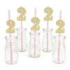 Big Dot Of Happiness Gold Glitter 2 Party Straws - No-Mess Real Gold Glitter Cut-Out Numbers & Decorative 2nd Birthday Party Paper Straws - Set Of 24