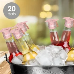 Big Dot Of Happiness Rose Gold Grad - DIY Grad Cap Graduation Party Bottle Topper Decorations - Set Of 20