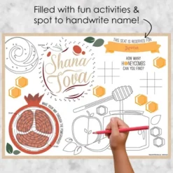 Big Dot Of Happiness Rosh Hashanah - Paper New Year Coloring Sheets - Activity Placemats - Set Of 16